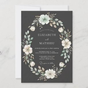 Charcoal Sage Leafy Wedding Invitation