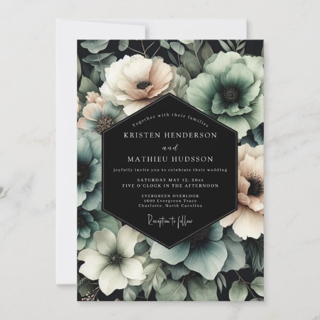 Charcoal Sage Nocturne Wedding Invitation (Front)