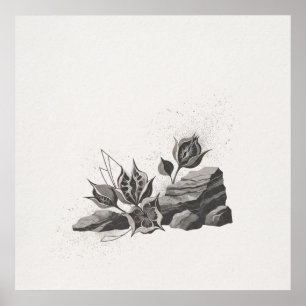 Charcoal Seed Pods Rock Formation Botanical Poster