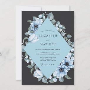 Charcoal Silver Anemone Wedding Invitation