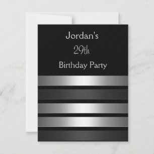 Charcoal Silver Stripes 29th Birthday Party 3 Invitation