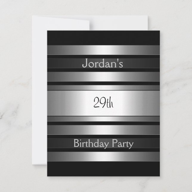 Charcoal Silver Stripes 29th Birthday Party Invitation (Front)