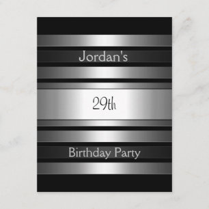 Charcoal Silver Stripes 29th Birthday Party Invitation