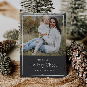 Charcoal Simple Minimal Christmas Bow Photo Holiday Card