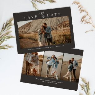 Charcoal Simple Modern Minimalist Four Photo Save The Date