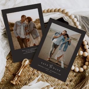 Charcoal Simple Modern Minimalist Two Photo Save The Date