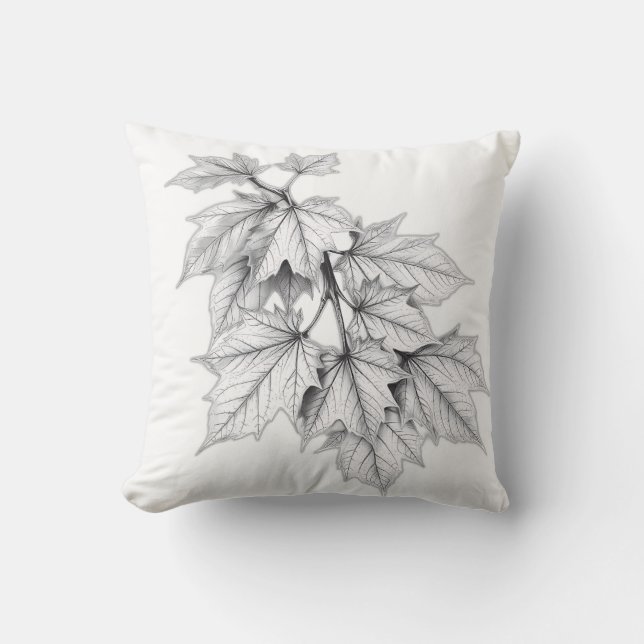 Charcoal Sketch of Autumn Leaves Cushion (Front)