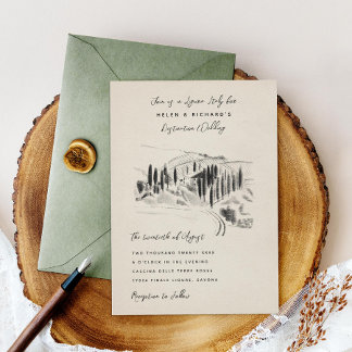 Charcoal Sketched Italian Winery Wedding Invitation
