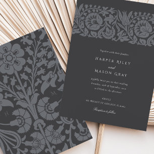 Charcoal Slate Floral Wedding Classic Ornamental Invitation