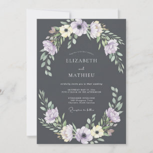 Charcoal Soft Lilac Petal Wedding Invitation
