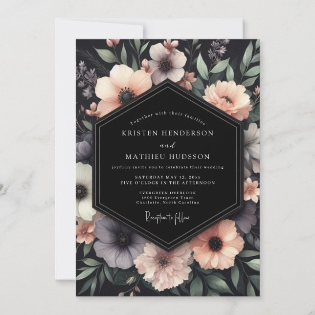 Charcoal Somber Anemone Wedding Invitation (Front)