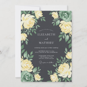 Charcoal Sophisticated Floral Wedding Invitation
