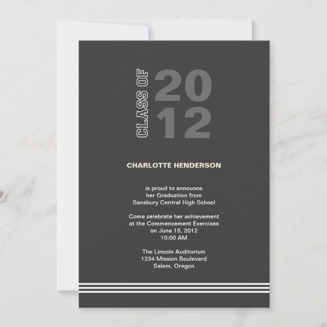 Charcoal sport stripe graduation class invitation (Front)
