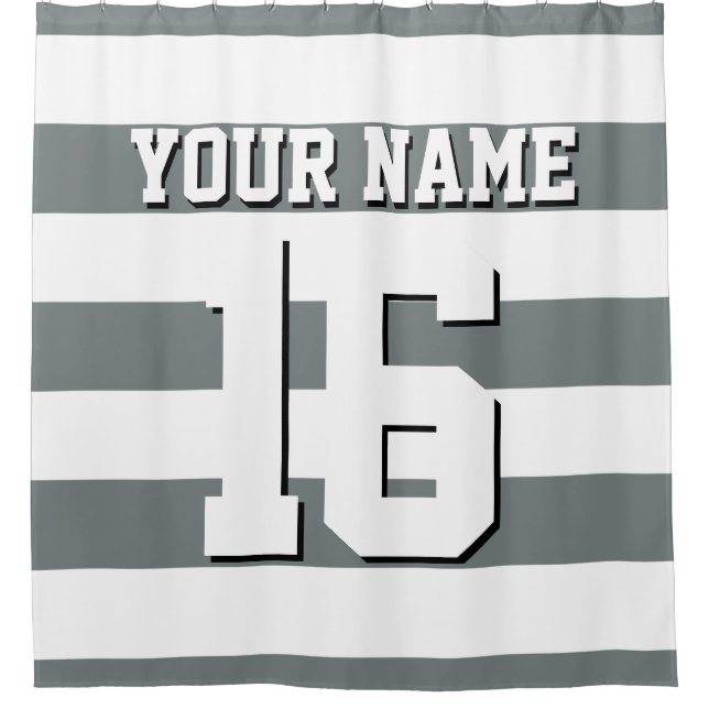 Charcoal Sports Jersey Preppy Stripe Shower Curtain (Front)