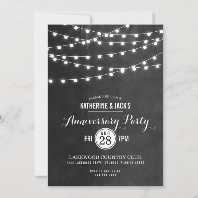 Charcoal String Lights Anniversary Party Invite (Front)