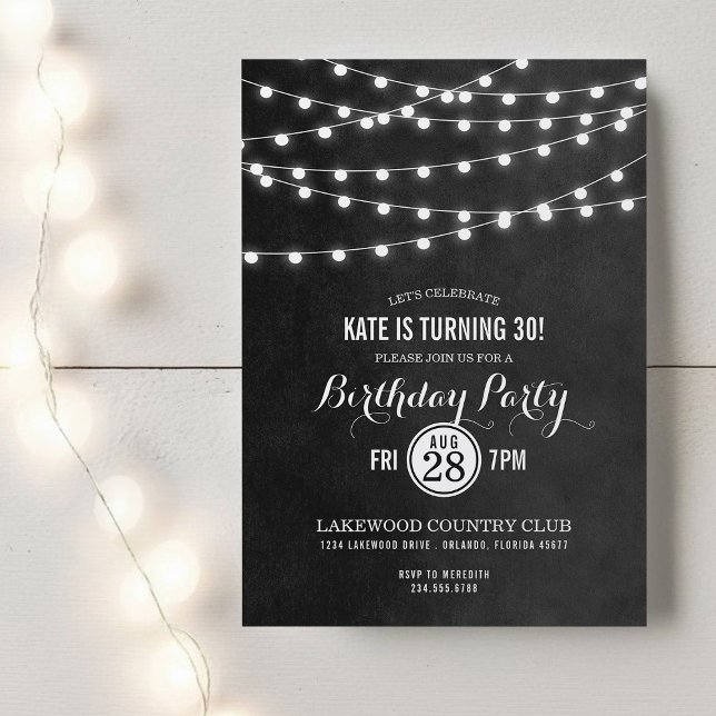 Charcoal String Lights Birthday Party Invitation (Creator Uploaded)