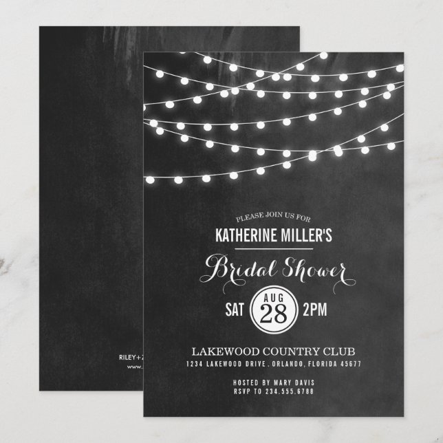 Charcoal String Lights Bridal Shower Invitation (Front/Back)
