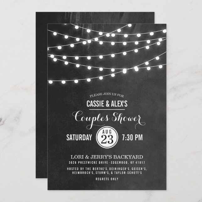 Charcoal String Lights Couples Shower Invitation (Front/Back)