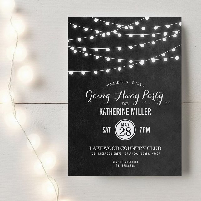Charcoal String Lights Going Away Party Invitation (Creator Uploaded)