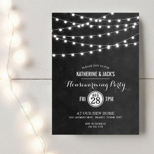 Charcoal String Lights Housewarming Party Invite