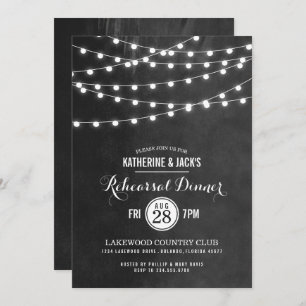 Charcoal String Lights Rehearsal Dinner Invitation