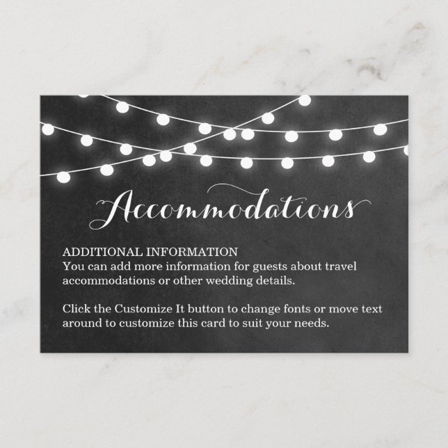 Charcoal String Lights Wedding Insert Card (Front)