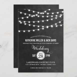 Charcoal String Lights Wedding Invitation