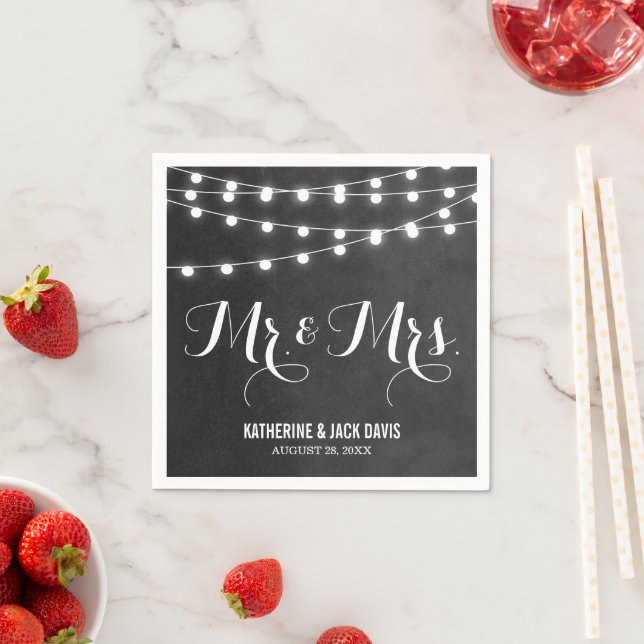 Charcoal String Lights Wedding Monogram Napkin (Insitu)