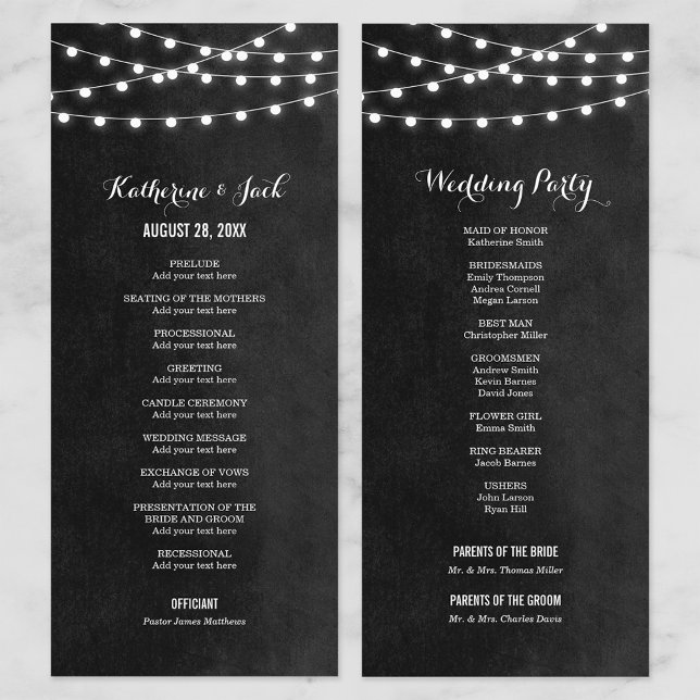 Charcoal String Lights Wedding Program Programme (Creator Uploaded)