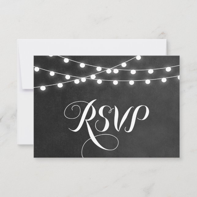 Charcoal String Lights Wedding RSVP Card (Front)