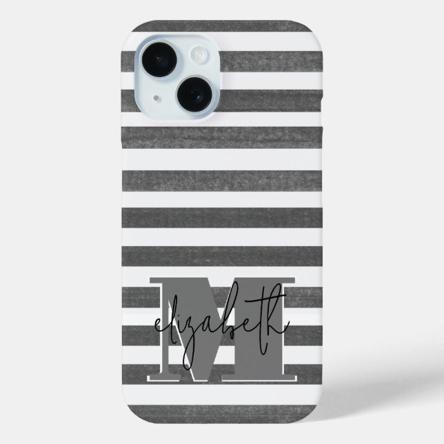 Charcoal Stripe Monogrammed Case-Mate iPhone Case (Back)