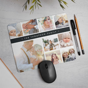 Charcoal Stripe Photo Collage Mouse Mat