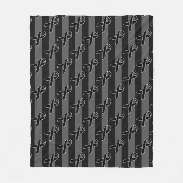 Charcoal Stripes Style Black Ribbon Awareness Fleece Blanket (Front)