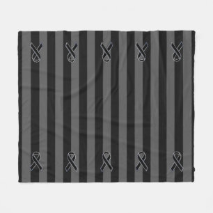 Charcoal Stripes Style Black Ribbon Awareness Fleece Blanket