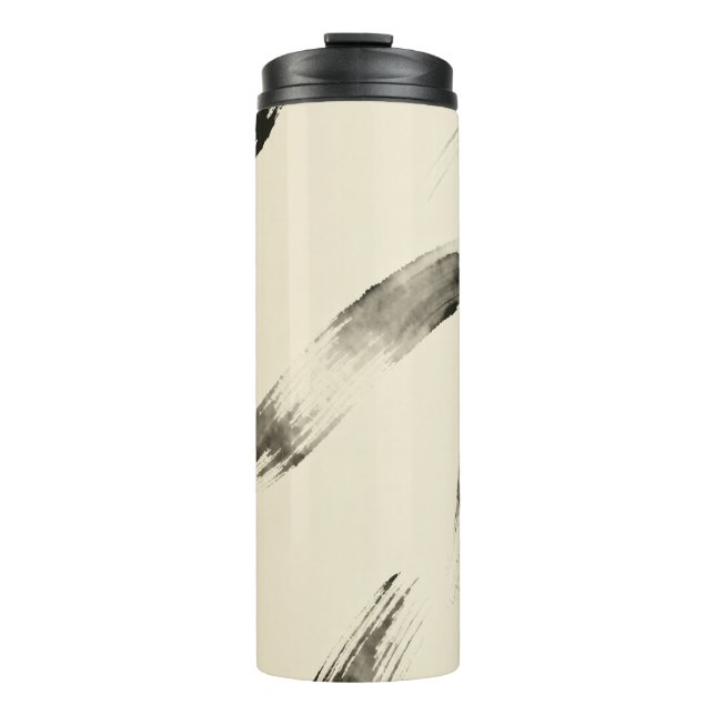 Charcoal Strokes Pattern | Minimal Beige Abstract  Thermal Tumbler (Front)