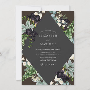 Charcoal Succulent Eucalyptus Wedding Invitation