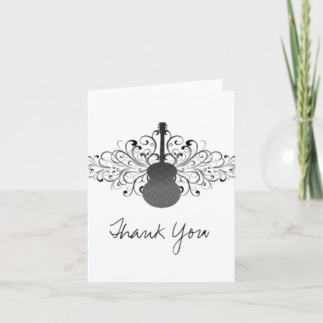 Charcoal Swirls Guitar Thank You Card (Front)