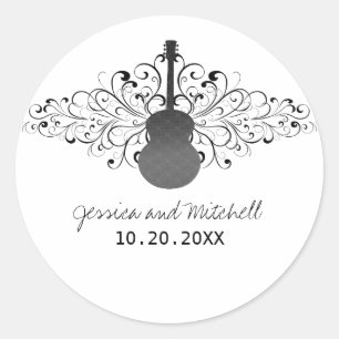 Charcoal Swirls Guitar Wedding Stickers
