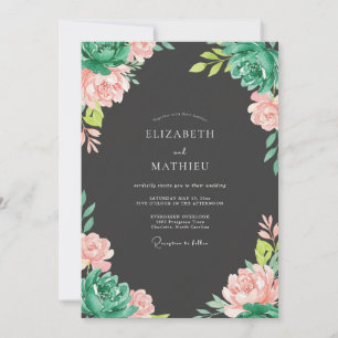 Charcoal Teal Succulent Eucalyptus Wedding Invitation