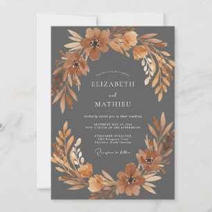Charcoal Terracotta Bloom Wedding Invitation