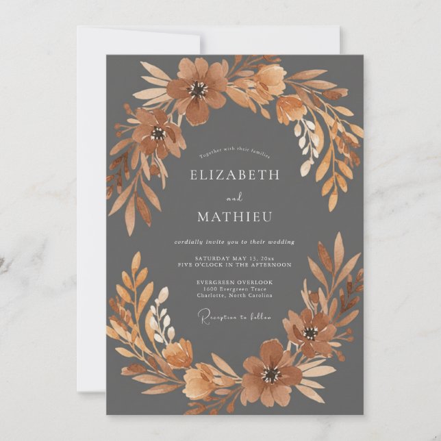 Charcoal Terracotta Bloom Wedding Invitation (Front)