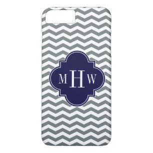 Charcoal Thin Chevron Navy Quatrefoil 3 Monogram iPhone 8 Plus/7 Plus Case