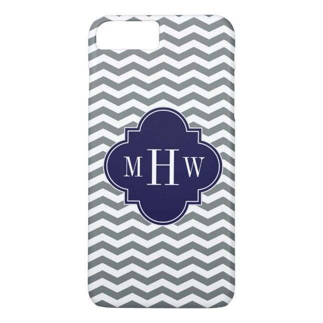 Charcoal Thin Chevron Navy Quatrefoil 3 Monogram Case-Mate iPhone Case (Back)