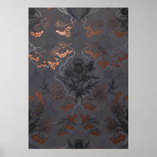 Charcoal Thistle Rowan Scottish Poster