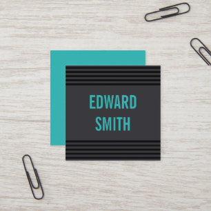 Charcoal & Turquoise with Black Stripes Square Business Card