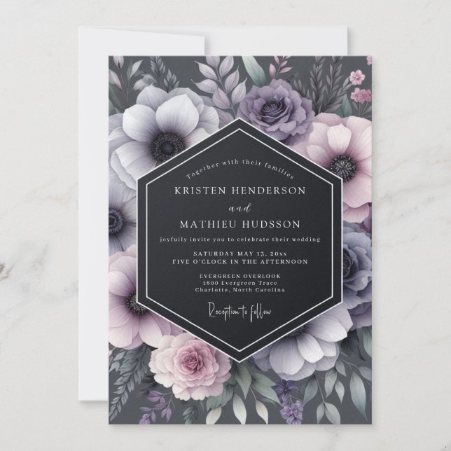 Charcoal Twilight Anemone Wedding Invitation (Front)