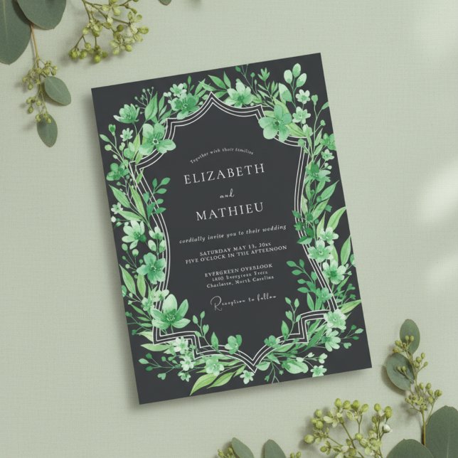 Charcoal Vibrant Foliage Wedding Invitation (Creator Uploaded)