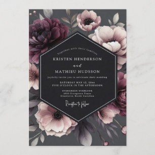 Charcoal Victorian Bloom Wedding Invitation