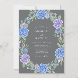 Charcoal Violet Hydrangea Eucalyptus Wedding Invitation