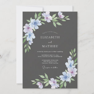 Charcoal Violet Petal Wedding Invitation